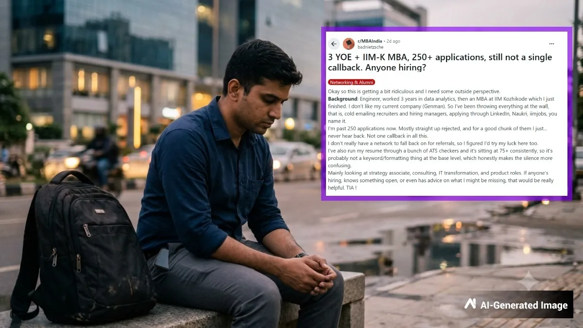250 ಕಂಪನಿಗಳಿಗೆ ಅರ್ಜಿ ಸಲ್ಲಿಸಿದರೂ ಸಿಗಲಿಲ್ಲ ಉದ್ಯೋಗ: IIM ಪದವೀಧರನಿಗೂ ಸಿಗುತ್ತಿಲ್ಲ ಕೆಲಸ