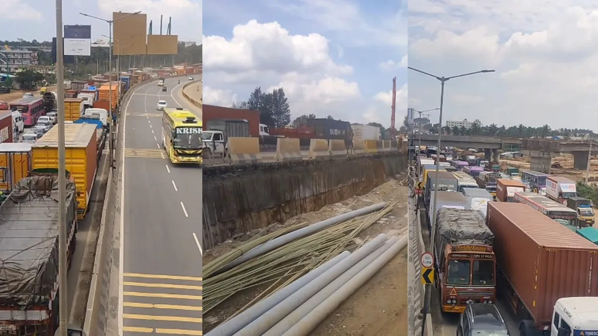 NH-44: ಚಂದಾಪುರ-ಅತ್ತಿಬೆಲೆ ಹೈವೇ ಕಾಮಗಾರಿ ವಿಳಂಬ, ಅವ್ಯವಸ್ಥೆ: ಲಾರಿ ಸಿಲುಕಿದರೂ ಬಾರದ ಅಧಿಕಾರಿಗಳು! ಜನ ಹೈರಾಣು