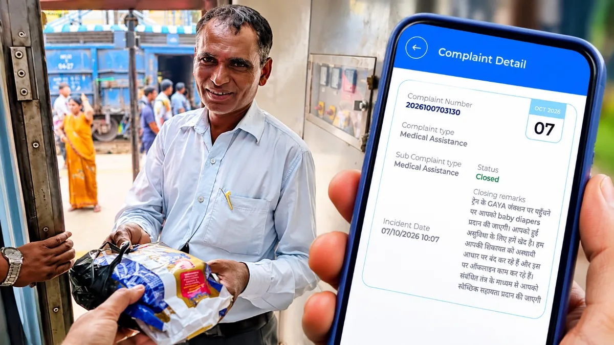 ಮಗುವಿಗೆ ಡೈಪರ್ ಬೇಕೆಂದು ರಿಕ್ಷೆಸ್ಟ್ ಮಾಡಿದ ಪ್ರಯಾಣಿಕ : ಹತ್ತೇ ನಿಮಿಷದಲ್ಲಿ ಸಮಸ್ಯೆ ಬಗೆಹರಿಸಿದ ರೈಲ್ವೆ