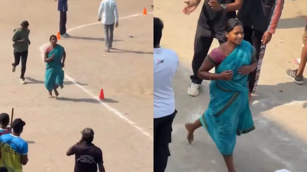 ಹೋಮ್ ಗಾರ್ಡ್ ನೇಮಕಾತಿಯಲ್ಲಿ ಬರಿಗಾಲಿನಲ್ಲಿ ಸೀರೆಯುಟ್ಟು 1600 ಮೀಟರ್ ಓಡಿದ ಬಡ ಮಹಿಳೆ, Video Viral