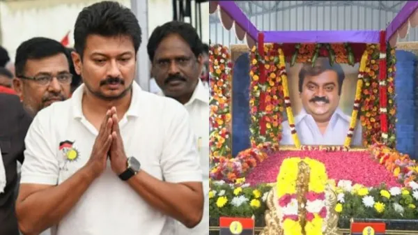 விஜயகாந்த் நினைவிடத்தில் உதயநிதி ஸ்டாலின் மரியாதை.. திமுக கூட்டணியில் முதல்முறையாக தேமுதிக?