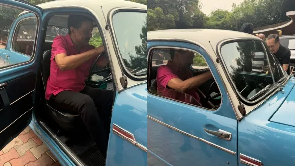 நீல நிற Fiat  காரை தானே ஓட்டி மாஸ் காட்டும் ஸ்டாலின் !