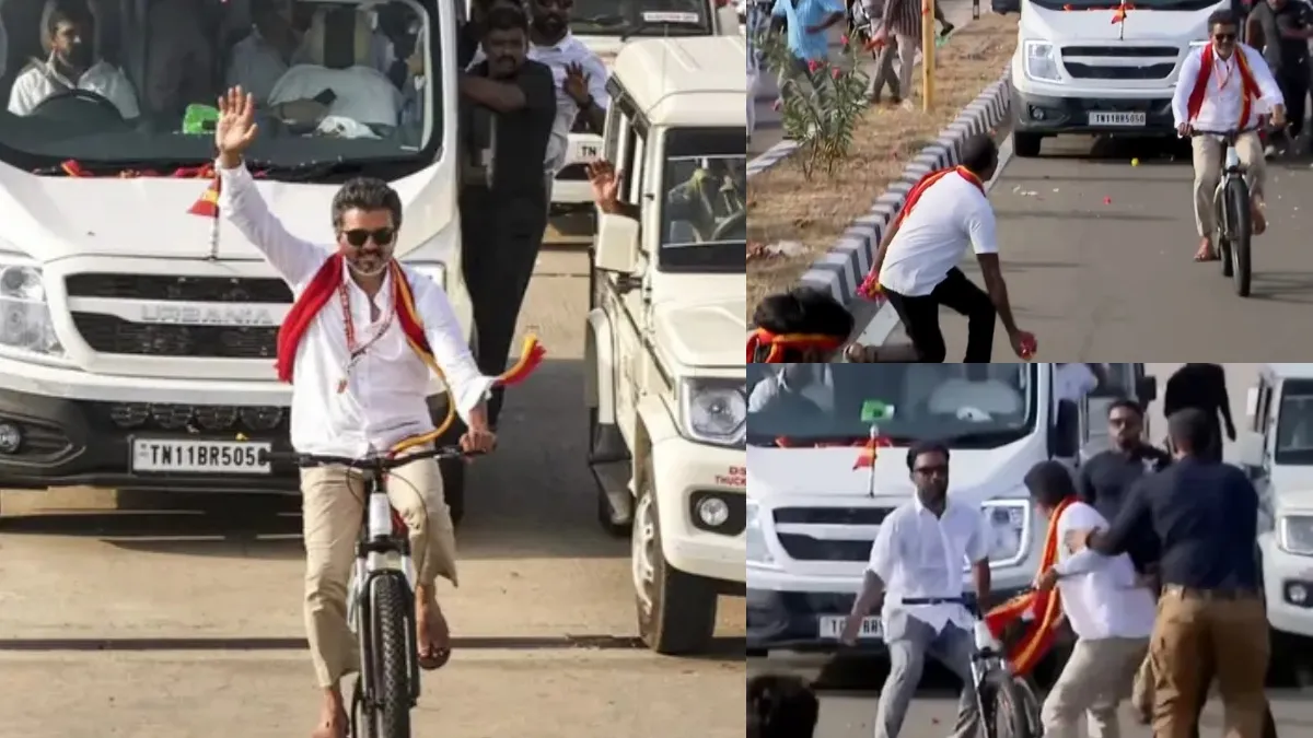 Vijay: சைக்கிள் ஓட்டியபோது ரசிகர் எறிந்த பூக்கள்! வெடிகுண்டுனு நெனச்சி கேரவனுக்குள் ஓடினாரா விஜய்?