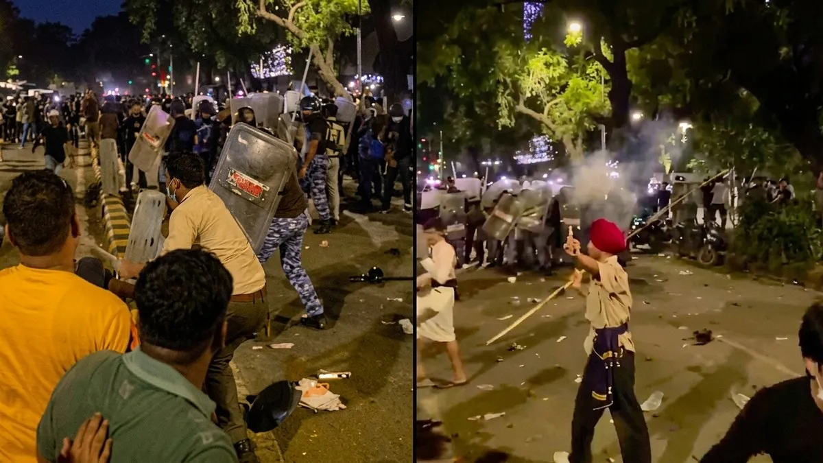 டெல்லியில் வாள் - கத்தியுடன் கிளம்பிய போராட்டக்காரர்கள்.. போலீசாருடன் மோதல்.. கண்ணீர் புகை வீச்சு