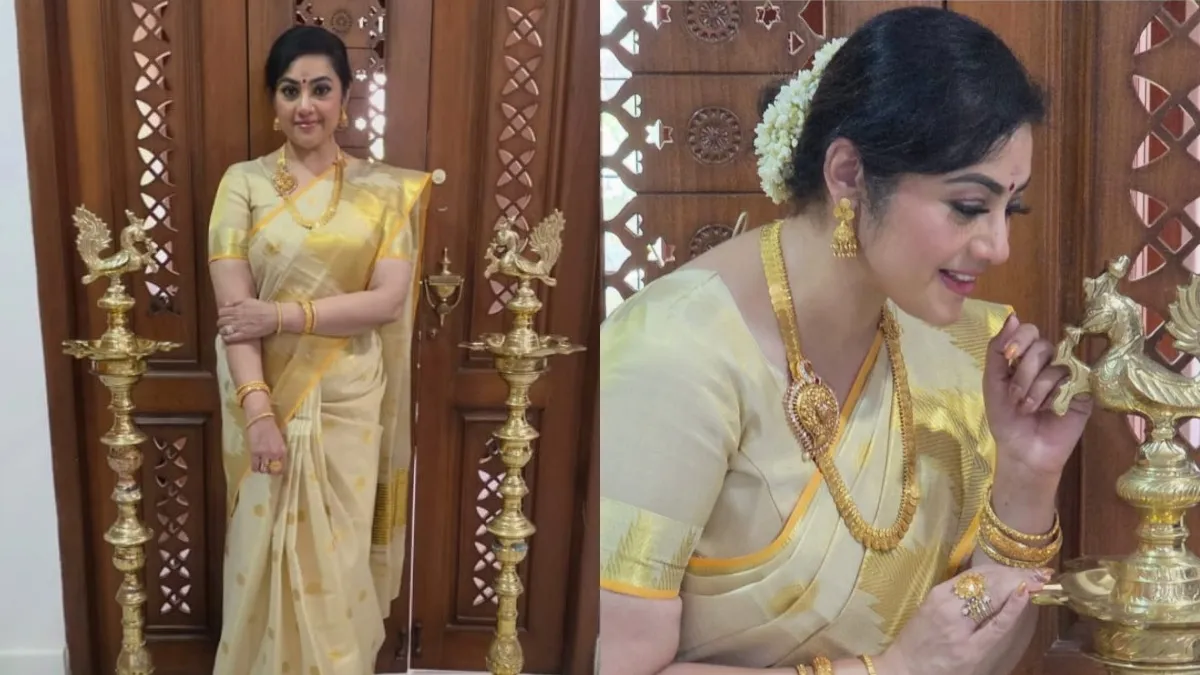 ஓணம் நாளில் விளக்கு பக்கத்தில் மீனா.. சொல்லாமல் சொல்லுவது இதுதானா? ரசிகர்கள் சொன்ன வார்த்தை