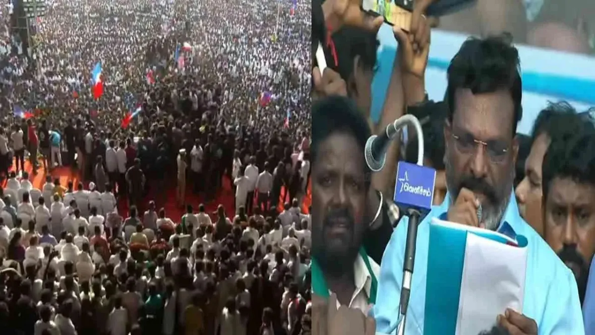 விசிக மாநாட்டு மேடையில் ஏறி முண்டியடித்த தொண்டர்கள்.. பாதியிலேயே பேச்சை முடித்துக்கொண்ட திருமாவளவன்