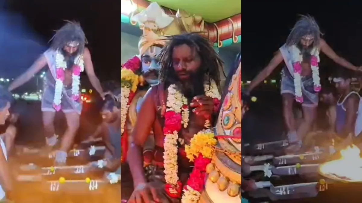 ஆடி அமாவாசை! 2 கி.மீ. தூரம் அரிவாள் மீது ஆக்ரோஷமாக நடந்து வந்து கருப்பசாமி அருள்வாக்கு கூறிய நபர்!