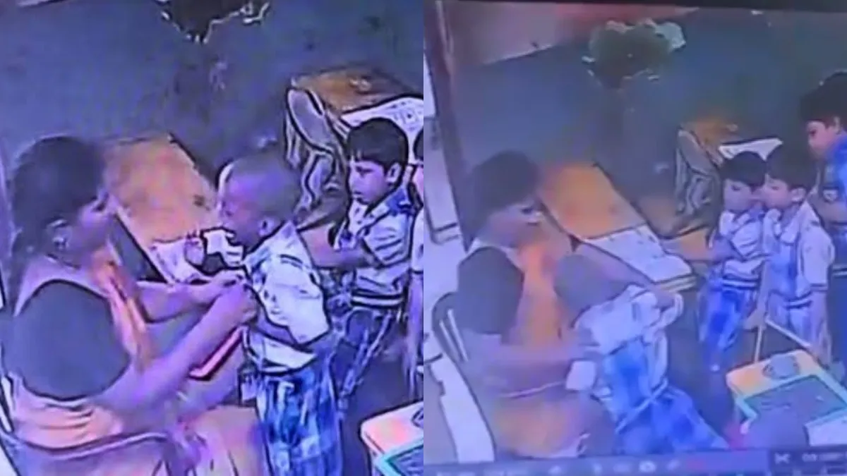 கன்னத்தில் அறைந்த டீச்சரின் மடியிலேயே மயங்கி விழுந்து பலியான எல்கேஜி மாணவன்.. நெஞ்சை உலுக்கும் காட்சி