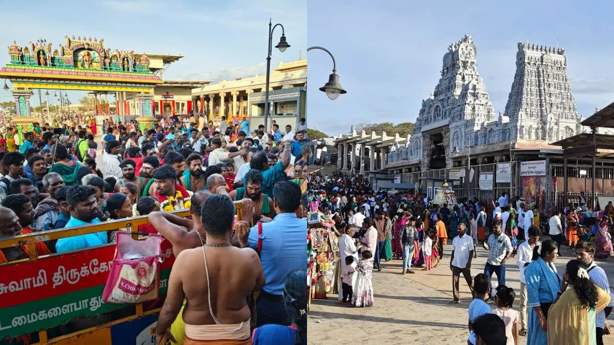 அம்மாடி.. எத்தனை கல்யாணம்! திருச்செந்தூரில் எங்க பார்த்தாலும் கல்யாண ஜோடிதான்! செம கூட்டம்!