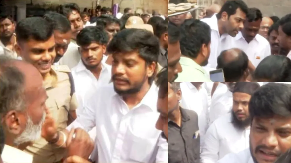 தொப்பி போட்டு எப்படி வரலாம்? அமைச்சர் ரமேஷ் ஆதவுடன் வந்தவருக்கு எதிர்ப்பு! திருவண்ணாமலையில் பரபரப்பு