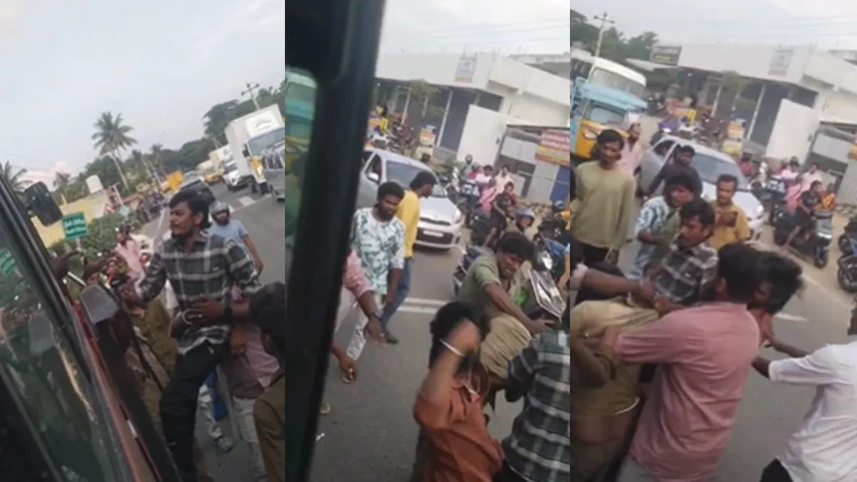 திருப்பூரில் ஹாரன் அடித்த தனியார் பஸ் டிரைவர்.. கீழே இழுத்து போட்டு புரட்டி எடுத்த போதை இளைஞர்கள்