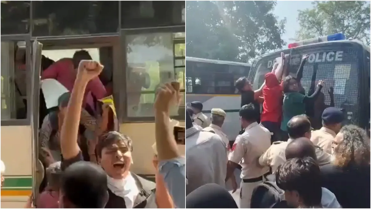 திணறும் டெல்லி போலீஸ்! காவல்துறை பஸ்ஸை மறித்து.. கைது செய்யப்பட்டவர்களை மீட்ட போராட்டக்காரர்கள்!