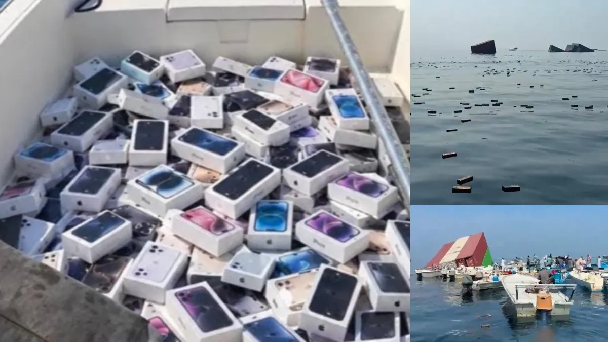 கடலில் மிதக்கும் ஐபோன்கள்.. படகில் அள்ளி செல்லும் மக்கள்.. ஹார்முஸ் ஜலசந்தியில் போட்டா போட்டி