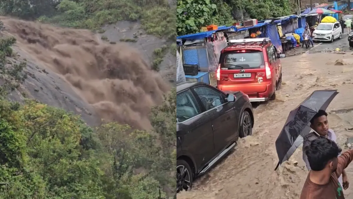 கொடைக்கானலில் கொட்டும் மழை! சப்தமுடன் ஆர்ப்பரிக்கும் அருவி! சாலைகளில் வெள்ளநீரால் மக்கள் அவதி