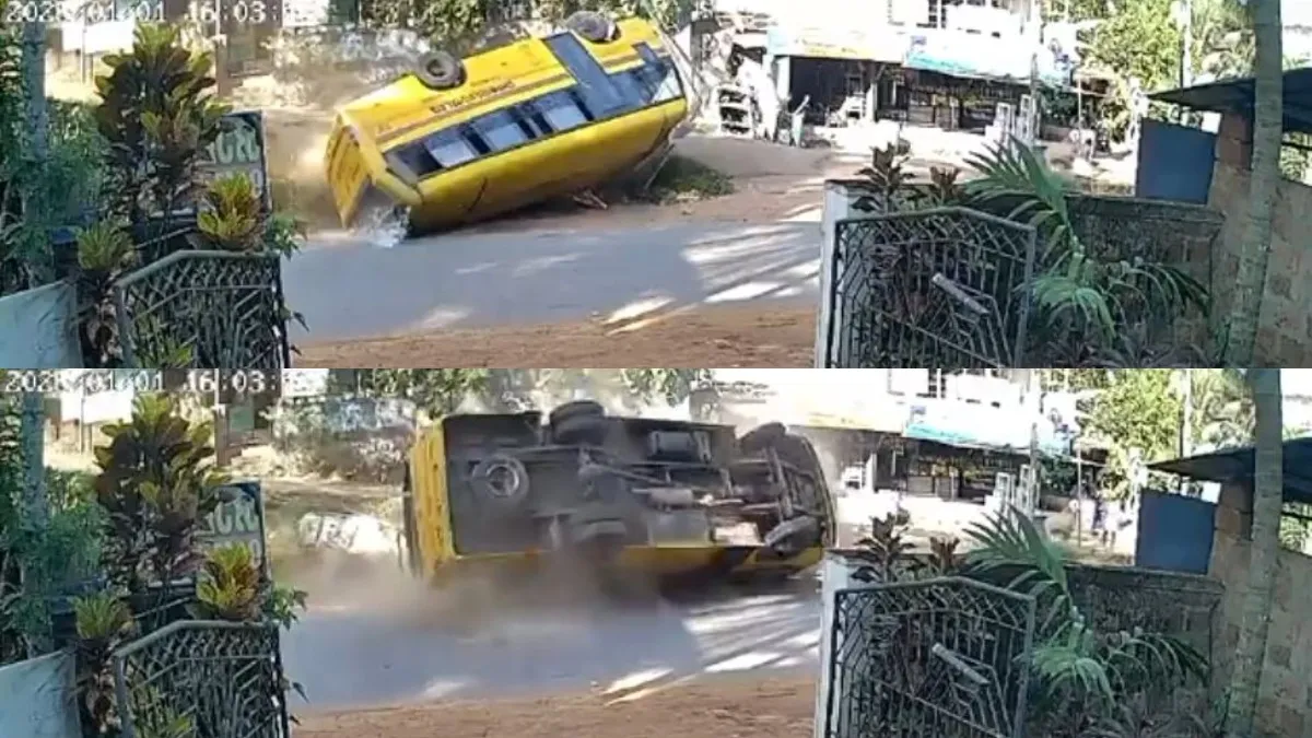 మూడు పల్టీలు కొట్టిన స్కూల్ బస్