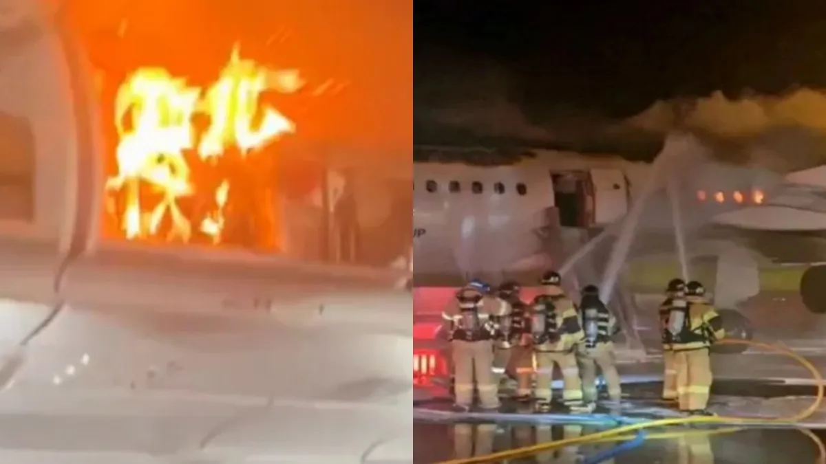 వైరల్ వీడియో: వామ్మో.. విమానం గాల్లో ఉండగానే మంటలు.. జస్ట్ మిస్..