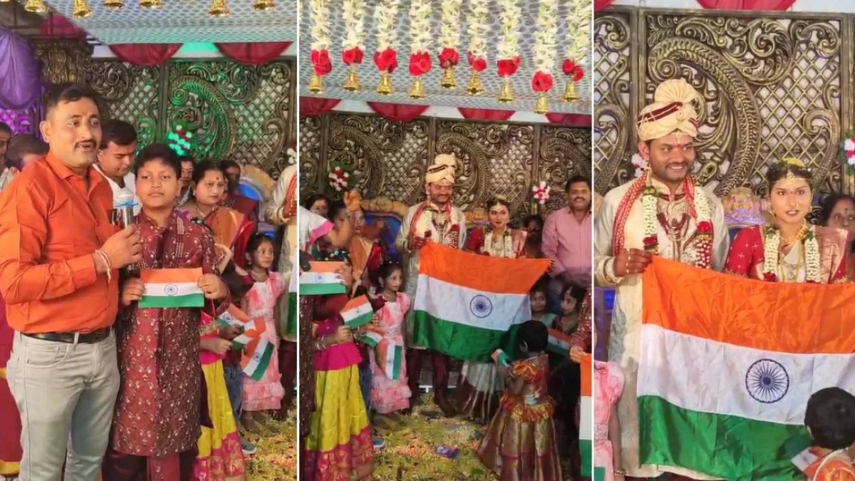 వైరల్ వీడియో.. పెళ్ళిపీటలపైనే వందేమాతరం గీతాలాపన చేసిన వధూవరులు!